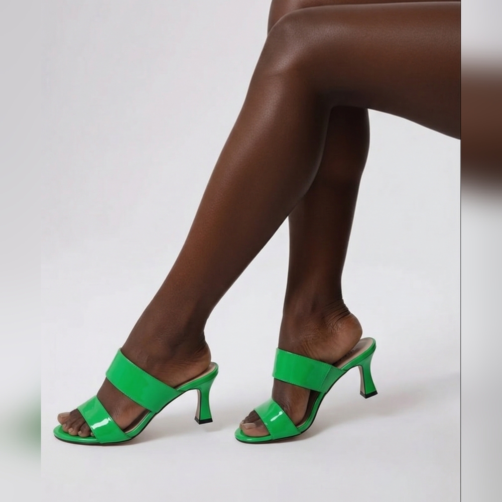 Bright Green Heeled Slides Sandals